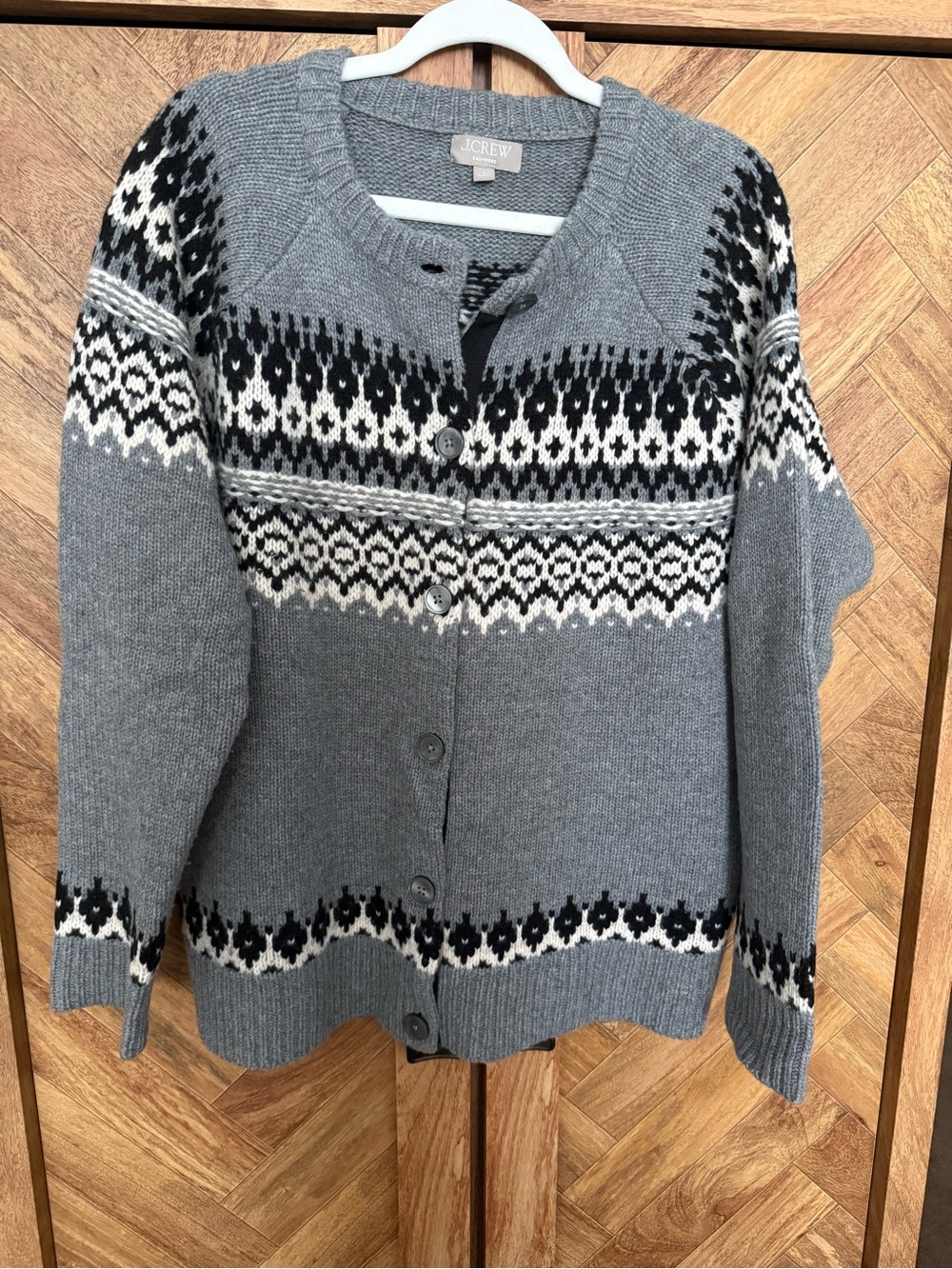 J.Crew Gray Fair Isle Cashmere Button Cardigan
